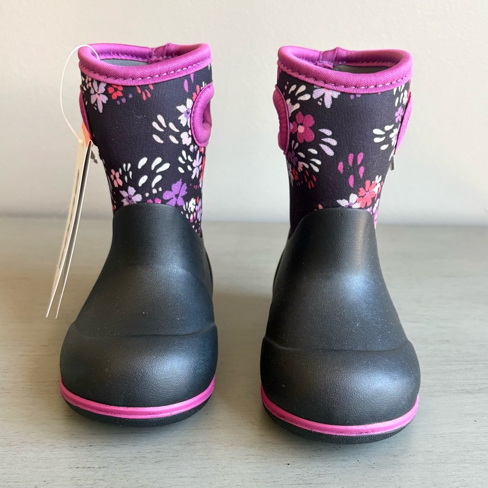 Bogs Kids Black Pink Floral Rain Snow Mud Play Boots Toddler 5T Waterproof  NEW - Picture 8 of 15